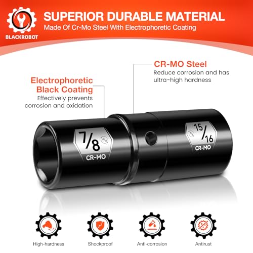 BLACKROBOT 1/2" Drive Impact Lug Nut Socket Set, 7/8" x 15/16" Impact Socket Set, CR-MO, 6-Point, Electroplated Surface for Auto Repair — view 3