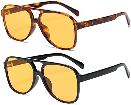 YAMEIZE Retro Double Bridge Rectangle Sunglasses - for Women Men Square Night Vision UV400 Protection Glasses for Driving