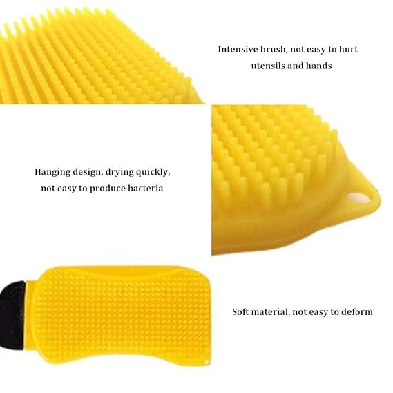 krupanidhi 3 in 1 Silicone Cleaning Brush Kitchen Sponge Dish-Washing Brush Scraper for Kitchen and Bathroom Cleaning Gadget Brush (Multicolor) 3