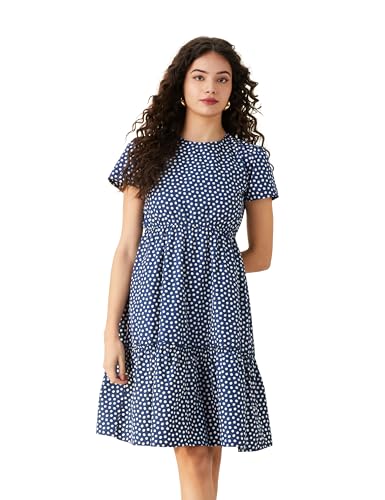 Image of Amazon Brand - Symbol Women Rayon Fit and Flare One Piece Knee Length Tiered Dress (Available in Plus Sizes)