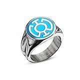 DC Comics Blue Lantern Corps Stainless Steel Blue Enamel Hope Ring - Size 8