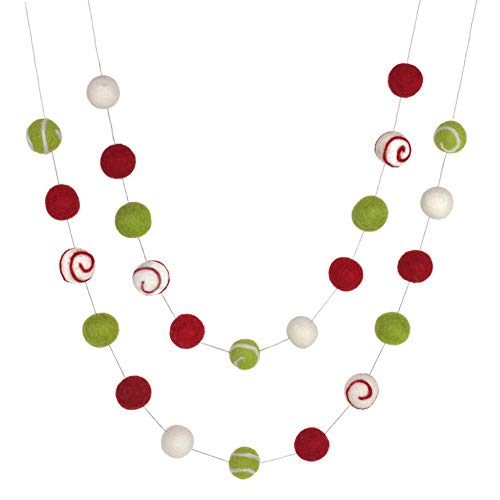Christmas Felt Ball Swirl Garland- Red, Green, White- 1" (2.5 Cm) Wool Felt Balls #TOP6