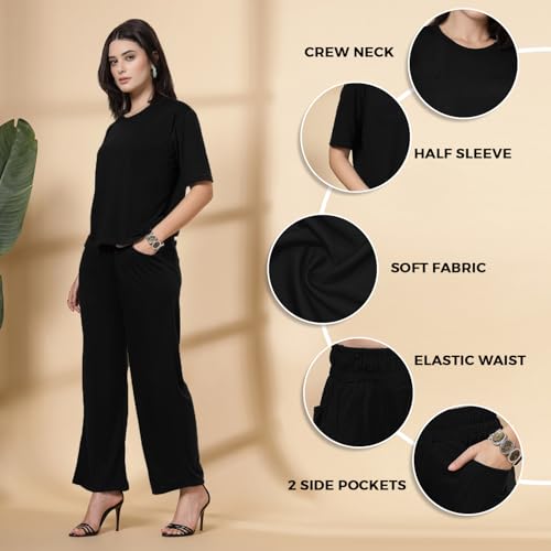 Image of CHKOKKO Casual Co ord Set For Women Stylish Summer Wear Cord Half Sleeves Round Neck Track Suit Coords Travelling Outfit Western Ladies Co ords