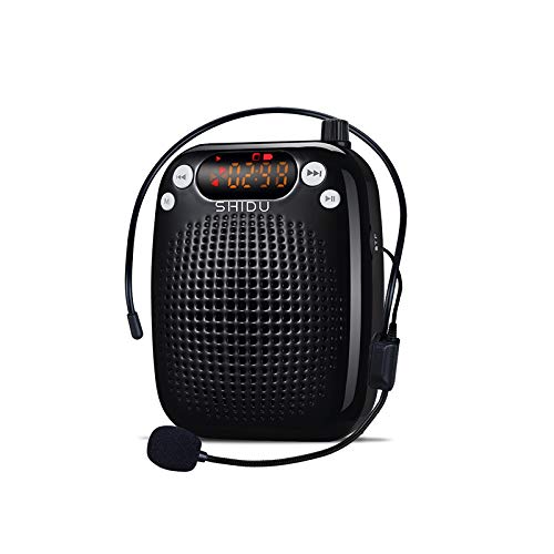 SHIDU Amplificatore vocale 10W Altoparlante portatile ricaricabile con sistema PA con microfono cablato Supporto auricolare Riproduzione MP3 per insegnanti, Yoga, Guide turistiche, Istruttori esterni