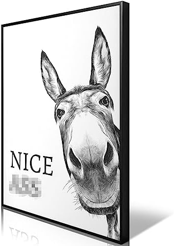 BixiaDecor Aluminum Framed Art Black White Donkey Animal Canvas Wall Art Funny Quotes Aesthetic Posters Modern Western Humor Cute Prints Paintings Bathroom Wall Decor Toilet 12x16in