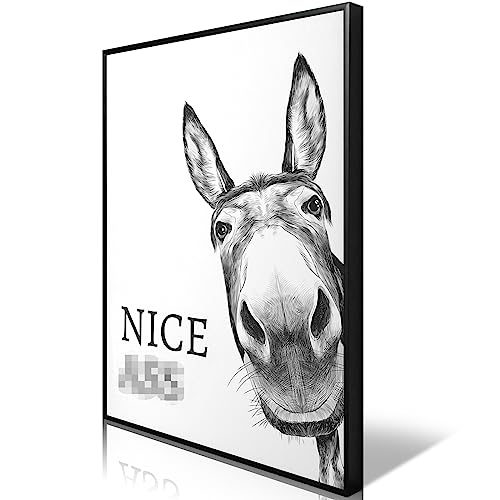 Bixiadecor Aluminum Framed Art Black White Donkey Animal Canvas Wall Art Funny Quotes Aesthetic Posters Modern Western Humor Cute Prints Paintings Bathroom Wall Decor Toilet 12X16In #TOP1