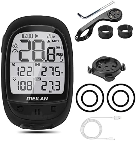MEILAN Oval GPS Bike Computer Wireless, Bluetooth ANT+ Bicycle Odometer and Speedometer Waterproof Rechargeable Cycling Computer with 2.4 Inch LCD Backlight Display Fits All Bikes Outdoor Cycling