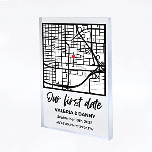 Our First Date Valentines Day Map Plaque - Couple Map, Gift for Her, Acrylic Plaque Couple Gift, Custom Locaiton, Gift for Him, Couples Gift