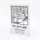 Our First Date Valentines Day Map Plaque - Couple Map, Gift for Her, Acrylic Plaque Couple Gift, Cus