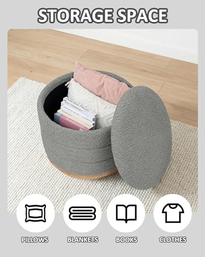 PINPLUS Chenille Folding Ottoman Footstool, Round Storage Ottoman, Soft Fabric, 330 lbs Load Capacity, Large Ottoman for Living Room, Bedroom, Dorm, Grey Colors by PINPLUS - Used condition - Image 6