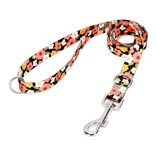 Suredoo Guinzaglio per Cani, Nylon Resistente e Leggero con Motivi alla Moda, Regolabile Guinzaglio Addestramento per Cani di Taglia Piccola Media e Grande, 120x2cm (Macchie Arancia)