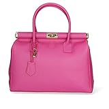  Chicca Borse Handbag Borsa a Mano da Donna con Tracolla in Vera Pelle Made in Italy 35x28x16 Cm (Fucsia D02)