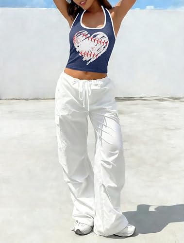 Baseball Crop Top Women Baseball Heart Halter Sleeveless Streetwear — view 3