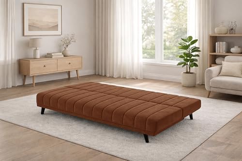 Image of Rosebell- Velvet Fabric Sofa Cum Bed 3-Seater Foldable Convertible Sofa, Modern Tufted Design Couch for Living Room, Guest Room & Office Brown Color