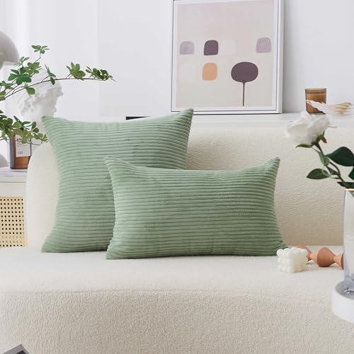 image for Home Brilliant Sage Green Throw Pillow Covers 18x18 Corduroy Spring Pi