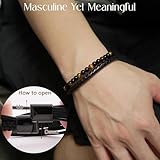 The Guardian - Son's Tiger Eye Protection Bracelet for Men, To My Son Bracelet from Mom Leather Black Beaded Bracelet, Handmade Cuff Inspirational Jewelry for Gift for Christmas Birthday (Yellow Tiger's Eye, 9 Inches)