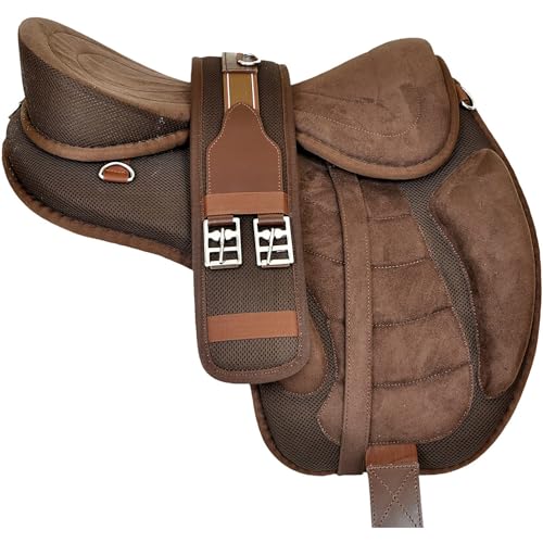 Sazaar Tack Selle de Cheval synthétique Freemax sans Arbre, avec Sangle Assortie et Paire d'étriers en Aluminium ST-004 (17 inches Seat)