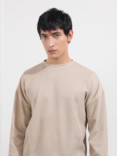 Image of The Indian Garage Co Men Boxy Textured Full Sleeves Crew Neck T-Shirt