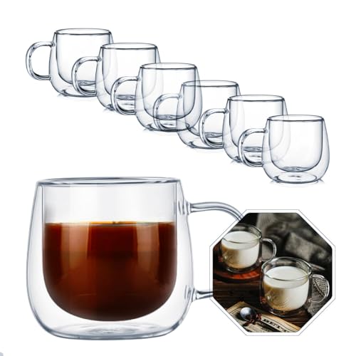Conjunto de 6 Xícaras de Vidro Borossilicato, Parede Dupla, 80ml, Transparente