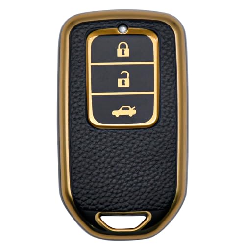 Image of KMH - TPU Leather Gold Pattern Key Cover Compatible with Honda D2 (Black)