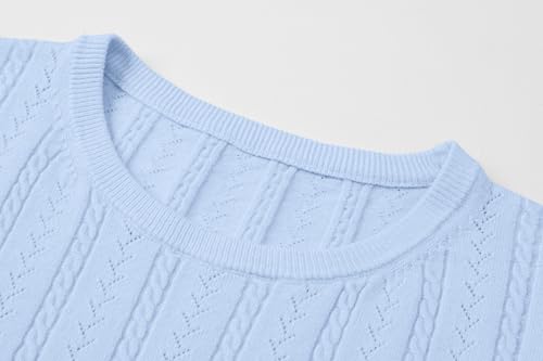 Image of SANGTREE Women's Cable Knit Half Sleeve Sweaters, Crew Neck Solid Color Knitted Summer Pullover Tops