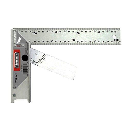 Connex COX780625 Schreinerwinkel 250 mm, eloxiertes Aluminium mit Anschlag und einstellbarer Zunge