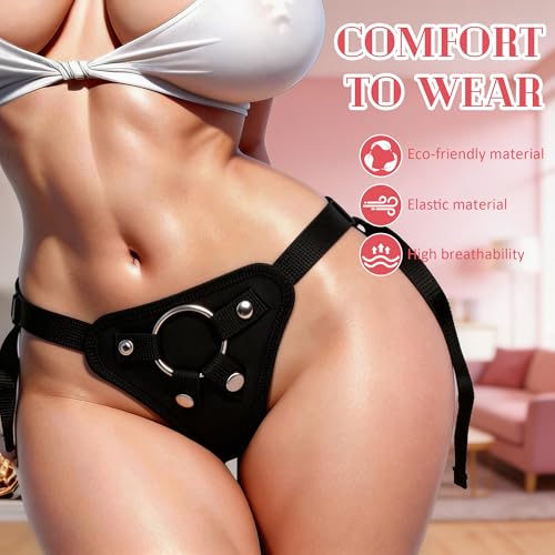 Image of Strap On Wearable Harness for Dildo Play, Adjustable Waist & Hip Strap-On Dildo Holder with Interchangeable Metal O-Rings for Women Men Lesbian Gay Couples Vaginal & Anal Play (Black)