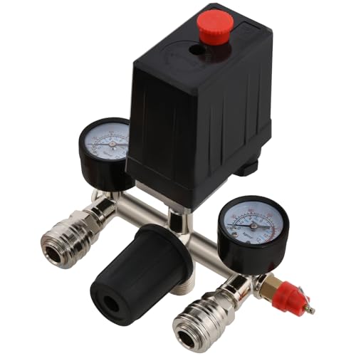 Regulador de Presión con 2 Punteros de Medición de 0 a 12 bar, Válvula Reguladora de Presión con Manómetro 175 Psi para Compresor De Aire