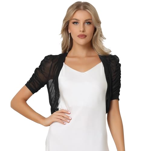 Image of Allegra K Casual Short Sleeve Mesh Sheer Shrug for Women Open Front Cropped Cardigan Bolero