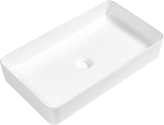 Vessel Sink for Bathroom - Large Modern 24 Inch Bathroom Vessel Sink Above Counter Rectangular White Ceramic Porcelain Farmhouse Vessel Sink Basins