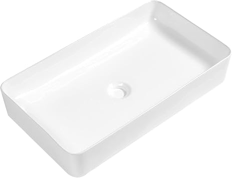 Vessel Sink for Bathroom - Large Modern 24 Inch Bathroom Vessel Sink Above Counter Rectangular White Ceramic Porcelain Farmhouse Vessel Sink Basins