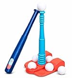 T Ball Stand for Kids and Toddlers 3-5, 5-8. Baseball Set Includes 6 Large Balls, an Adjustable Tball Batting...