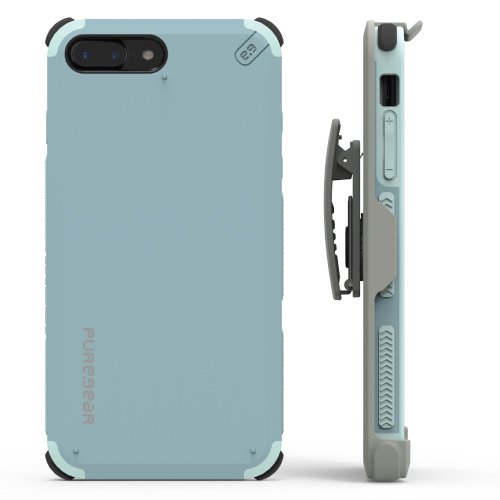 PureGear DualTek HIP Durable Slim Protective Shock absorbing + 360° Swivel Belt Clip Holster + Adjustable Kickstand for iPhone 8 Plus, 7 Plus, Blue/