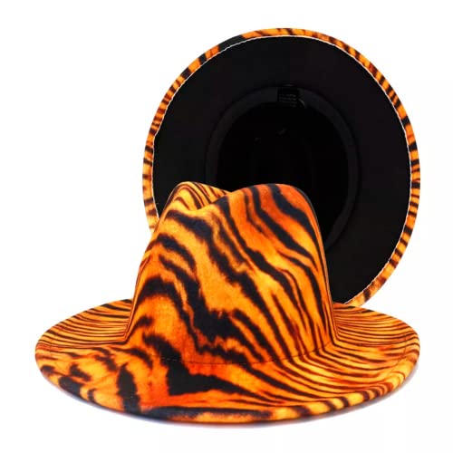 Fedora Hats Women Belt Buckle Tiger Giraffe Print Made Wool Felt Panama Hats Wide Brim Caps For Women Men's-Giraffe (Yellow Tiger+ Black) #TOP6