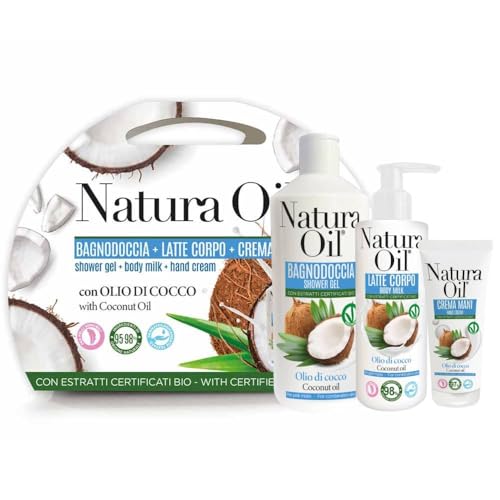 Suarez Natura Oil Kit Olio Di Cocco Confezione Regalo Bagnodoccia 400Ml Latte Corpo 200Ml Crema Mani 75Ml