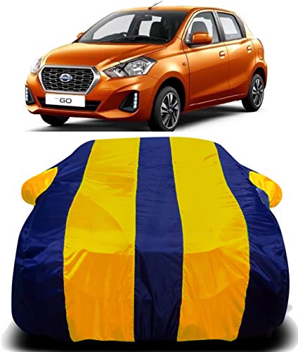 Image of Waterproof Car Cover with Ultra Surface Body Protection (Yellow Stripes) (Datsun Go)