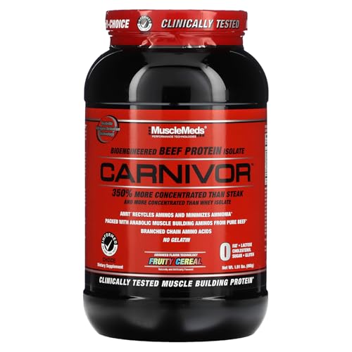 MuscleMeds CARNIVOR Beef Protein Isolate Powder, Muscle Building, Recovery, Lactose Free, Sugar Free, Fat, Free, 23g Protein, Fruity Cereal, 28 Servings