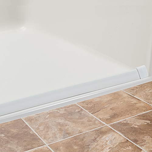 Collapsible Shower Dam - Neutral/Shower Threshold Water Barrier Stopper Strip/Wheelchair Roll in/Use with Weighted Curtain/90 Degree End Caps/ 66"