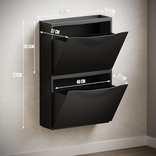 Image of Amazon Basics Stackable Wall Mount Storage Organizer - 2 Tier, Polypropylene Storage for Shoes, Toys, Books, Closet & Entryway, Multi-Purpose (51L x 15.5W x 77H cm), Black