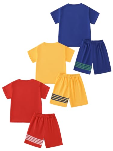 Image of Boys Clothes Short Set 6 Piece Outfit Athletic T-Shirt and Quick Dry Shorts Kids Summer Clothing Set Size 3-14