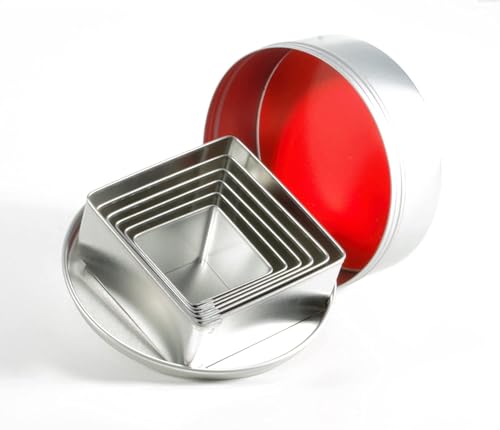 Kerafactum 6-teiliges Set Ausstechformen eckig | Plätzchen- & Keksausstecher aus Weißblech | Keks Ausstecher Perfekt für Kekse, kleine Kuchen & Torten | Inkl. Aufbewahrungsdose rund