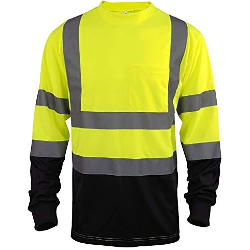 L&M Hi Vis Safety T Shirt Class 3 Reflective Black Bottom Short Long Sleeve High Visibility