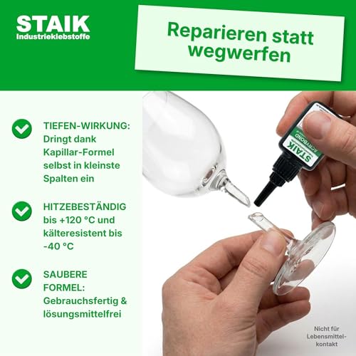 STAIK Acrybond UV-Kleber Glas Metall [16g] – Hochfester Glaskleber | Für Glasreparatur, Möbel & Modellbau | Glasklar härtend in Sekunden | Made in Germany