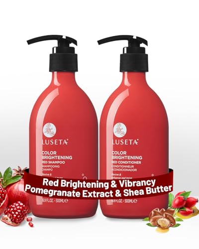 Luseta Red Hair Shampoo & Conditioner Set for Color Treated, Sulfate and Paraben Free for Copper Brightening, Strengthening Follicles With Pomegranate Extract 2 x 16.9oz
