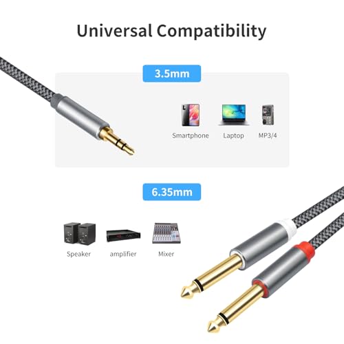 Cable 3.5 mm a doble 6.35 mm multiusos divisor de audio para compartir sonido en dos dispositivos 2