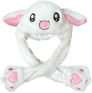 Focupaja Rabbit Hat with Moving Ears Funny Plush Bunny Hat Animal Hat With Moving Ears Gift Bunny Hat for Women Teenager
