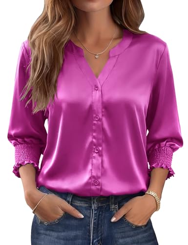 LOMON Summer Tops for Women Western Work Outfit Teacher V Neck 3/4 Sleeve Shirts Business Casual Tops for Women（Blush Pink，S） — view 2