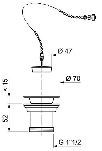 Kitchen Sink Stainless Steel Basket Strainer Waste 1 1/2" D 50mm with Plug, Silver - Image 2