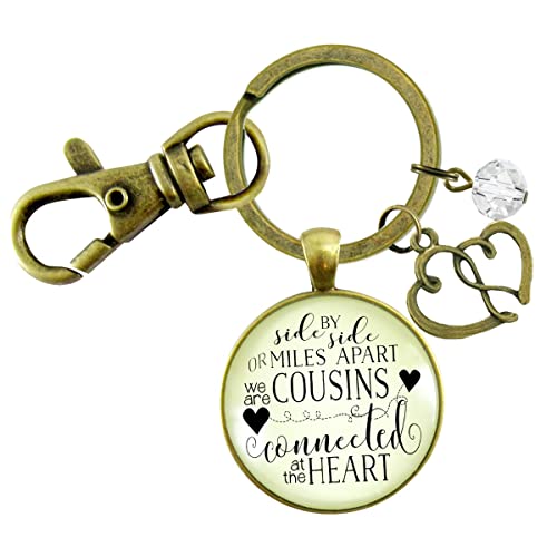 Gutsy Goodness PRKEYW005478 Cousin Keychain Side By Side Long Distance Boho Style Bronze Jewelry For Women Key Ring - Handmade Glass Family Pendant, Double Heart Charm, Gift Package Meaningful Friends Message Card & Box thumb #1
