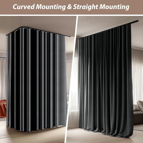Image of Room Divider Curtains with Ceiling Curtain Track Set Window Curtain for Bedroom,Living Room Total Blackout Thermal Insulated Privacy Ceiling Track Curtain W 9 x H 8 FT Deak-Grey drape&Black track